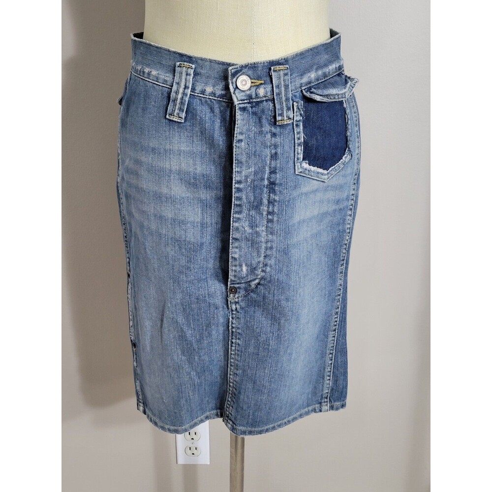 Fornarina Distressed Button Fly Denim Skirt Size M